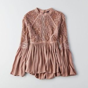 Bell sleeve mesh lace top